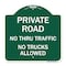 Signmission Private Road No Thru Traffic No Trucks Allowed, Green & White Alum Sign, 18" x 18", GW-1818-23243 A-DES-GW-1818-23243 - alternate 1